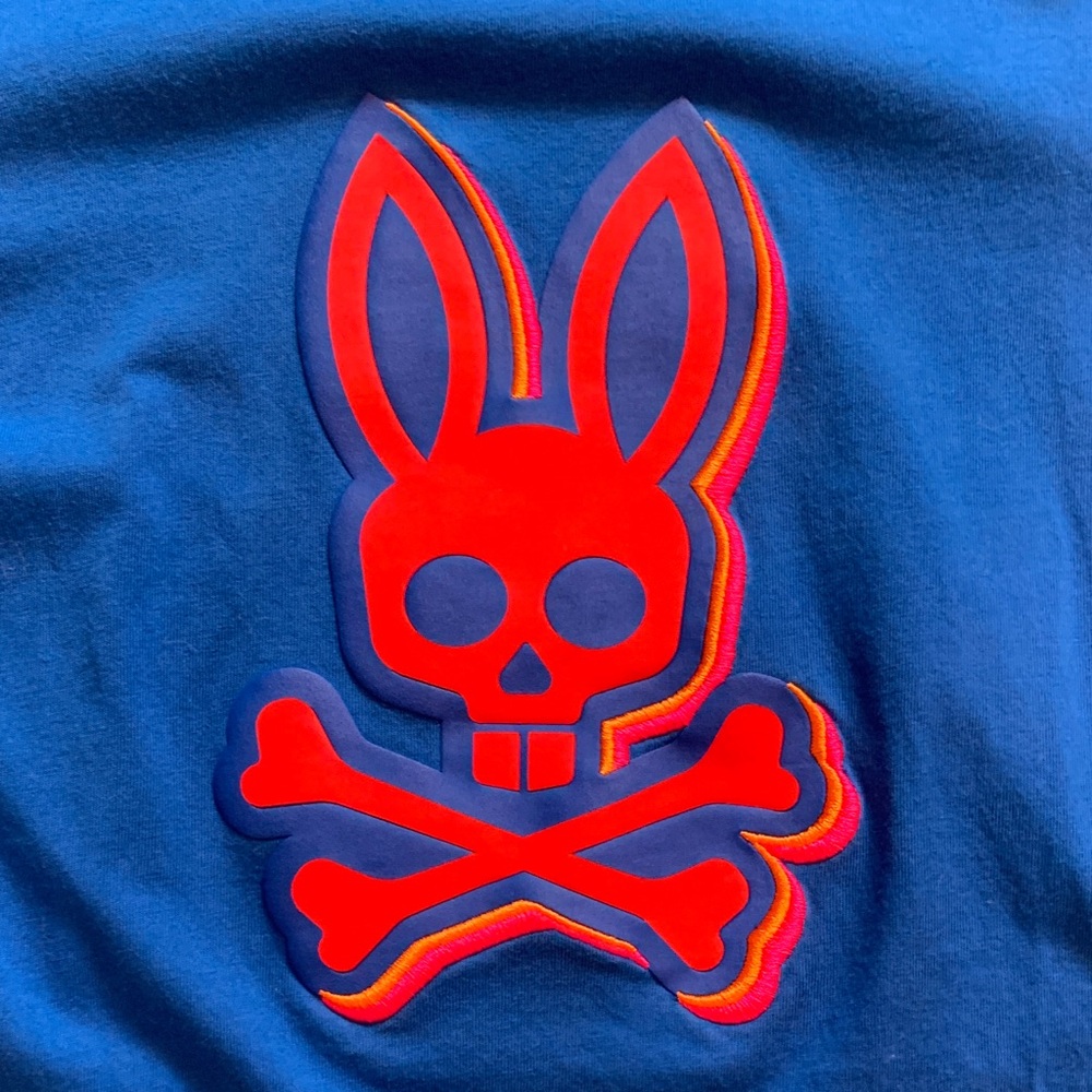 Boys 18-20 XL Psycho Bunny Blue Tee with Red Bunny Skull - Picture 3 of 4